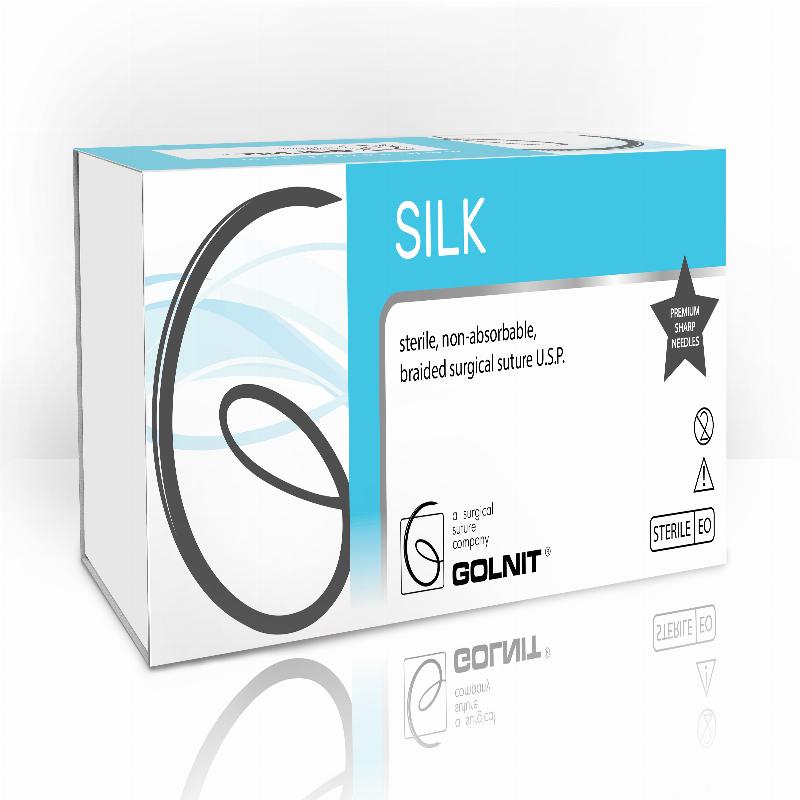 Шовк чорний шовний матеріал USP(EP): 3/0 (2,0), Голка: Колюча 18мм, 3/8 кола, Одно-голкова, Нитка: 75см